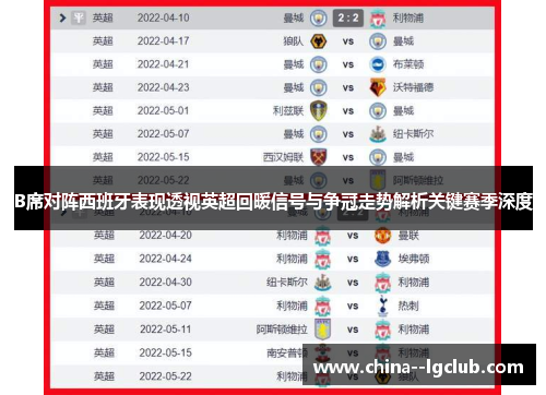 B席对阵西班牙表现透视英超回暖信号与争冠走势解析关键赛季深度 B席对阵西班牙表现透视英超回暖信号与争冠走势解析关键赛季深度